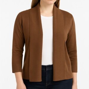 89th & Madison Brown Open Front Ribbed Cardigan Sweater Size L